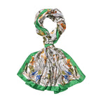 Closeout Deal - Cloud Brocade Border Printed Long scarf (Size 180x80 cm) - White & Green