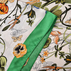 Closeout Deal - Cloud Brocade Border Printed Long scarf (Size 180x80 cm) - White & Green