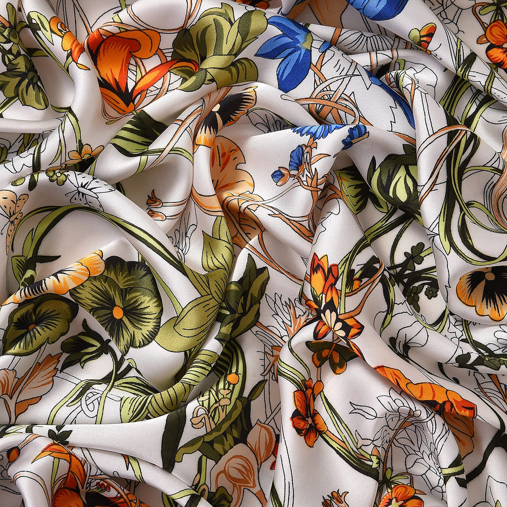 Closeout Deal - Cloud Brocade Border Printed Long scarf (Size 180x80 cm) - White & Green