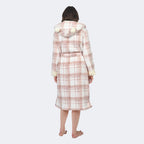 Luxury Range - Check Pattern Sherpa Trim Hooded Robe with Belt (Size 12-14) - Pink