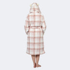 Luxury Range - Check Pattern Sherpa Trim Hooded Robe with Belt (Size 12-14) - Pink