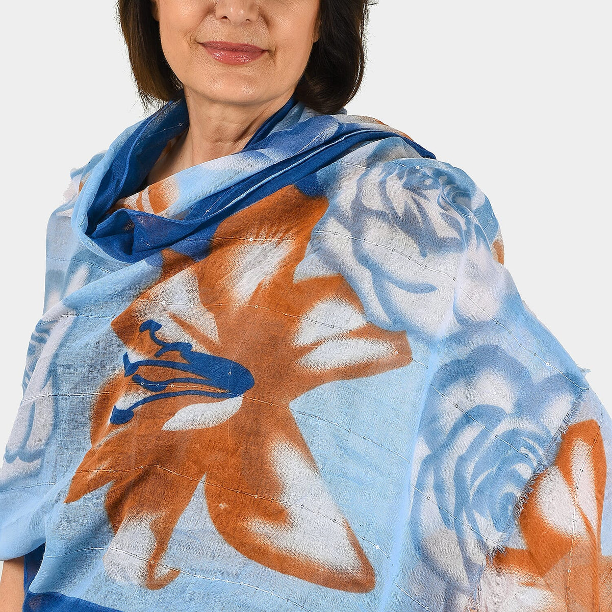 Closeout Deal - Large Flower Scarf with lurex stripe and sequins 7550115 1