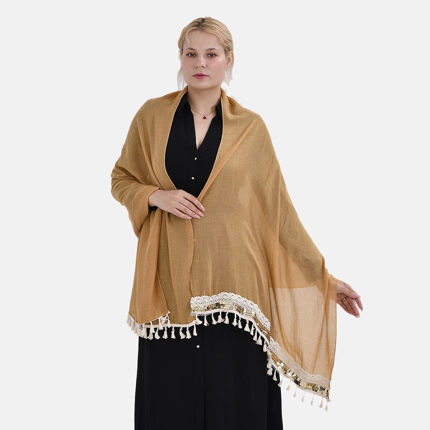 Closeout Deal - Scarf with Lace and Tassels 7833295 0