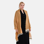 Closeout Deal - Scarf with Fringes and Beads - Ochre
