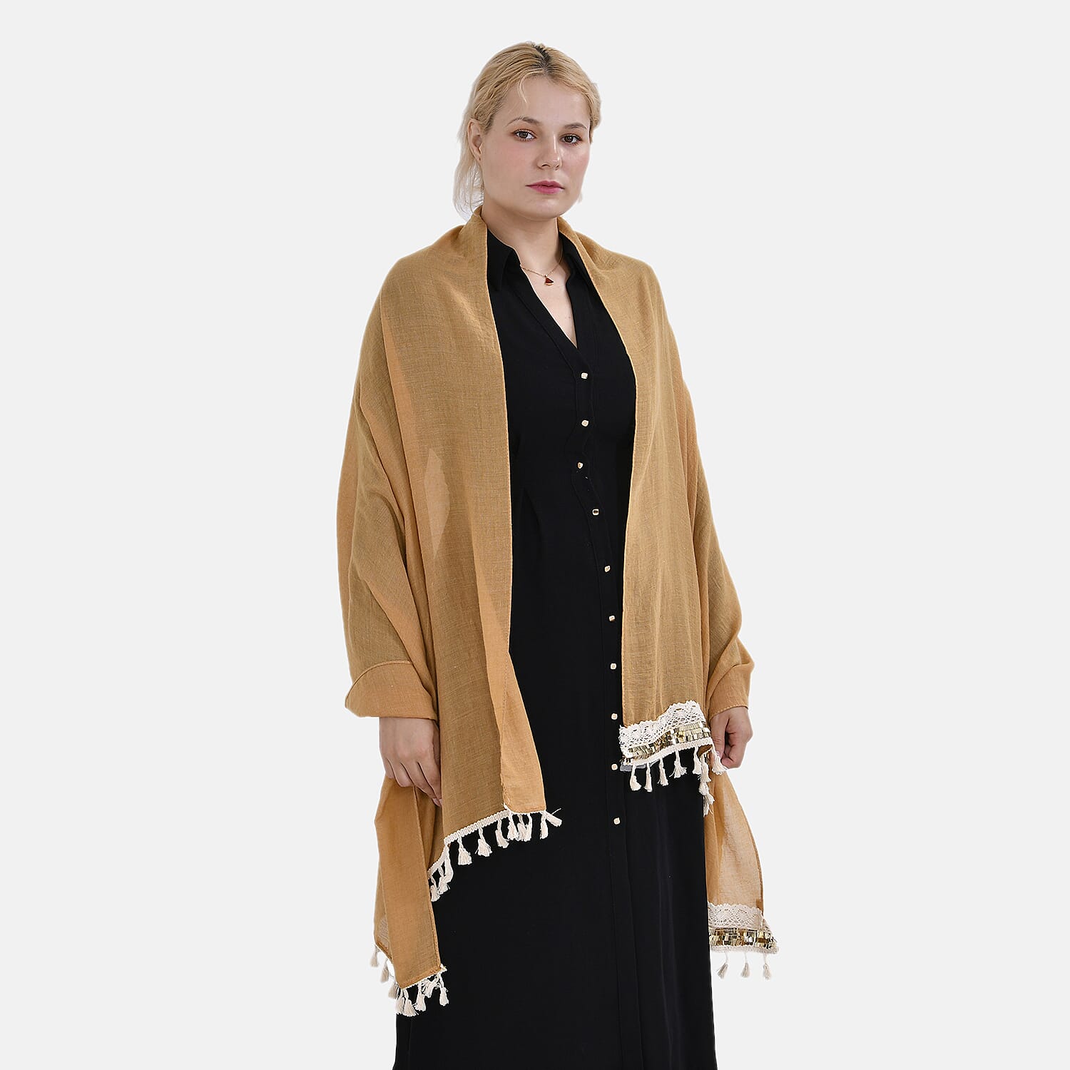 Closeout Deal - Scarf with Lace and Tassels 7833295 2