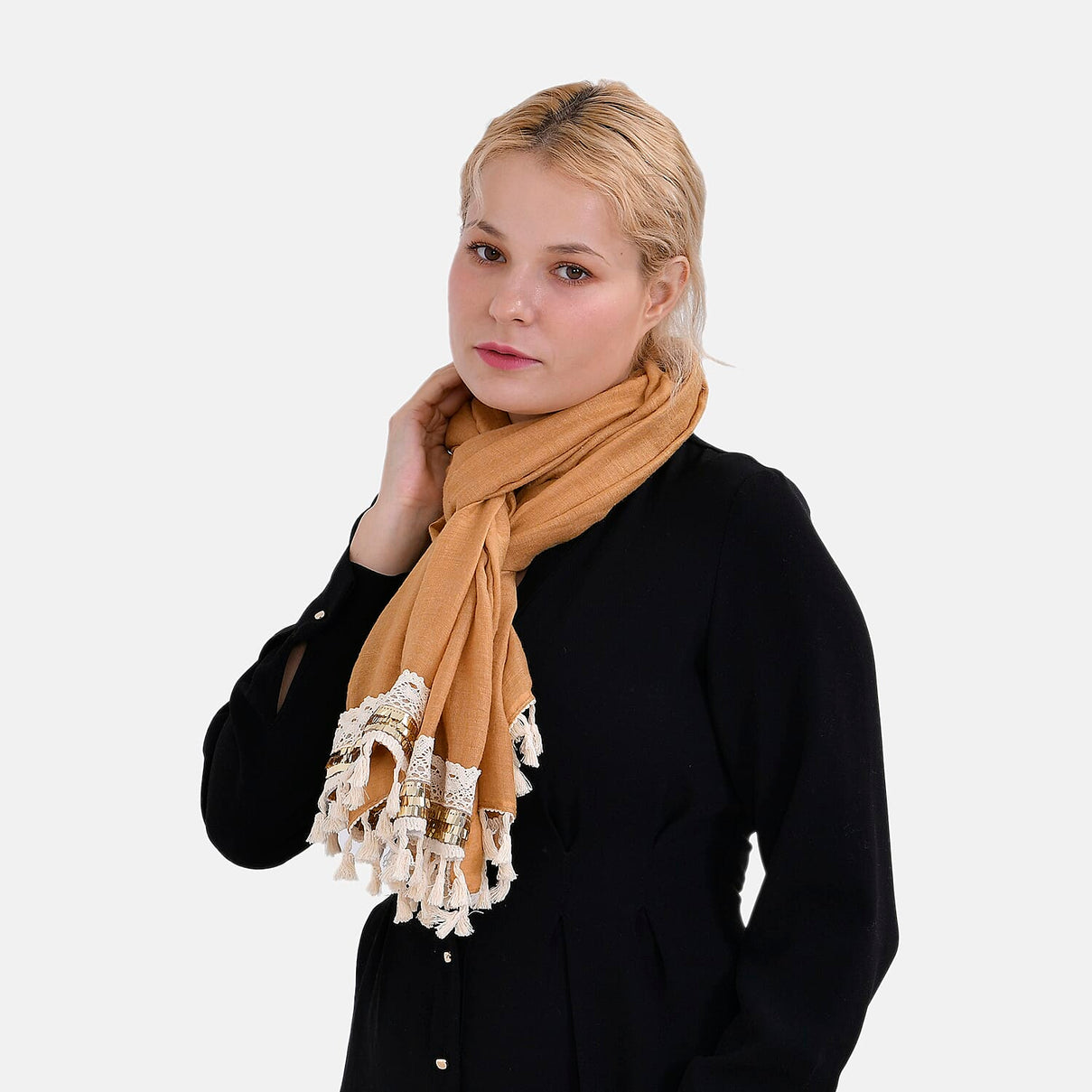 Closeout Deal - Scarf with Lace and Tassels 7833295 4