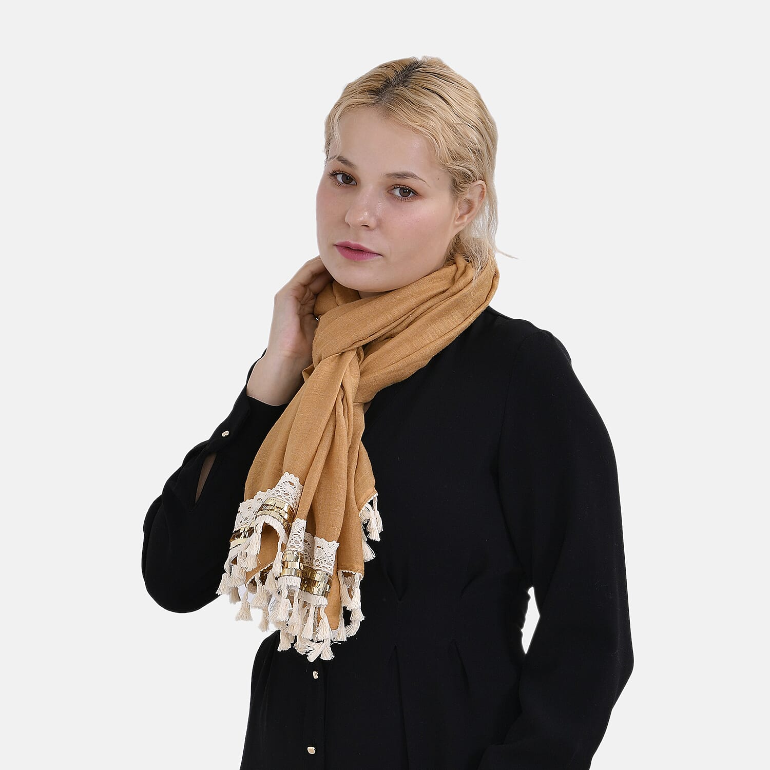 Closeout Deal - Scarf with Lace and Tassels 7833295 4