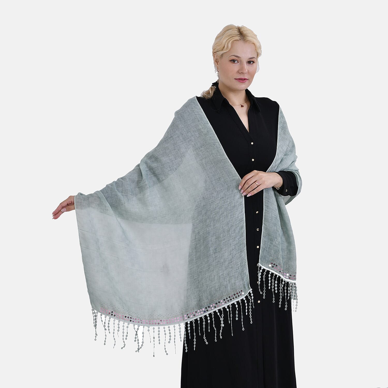 Closeout Deal - Scarf with Sequins and Tassels 7833311 2