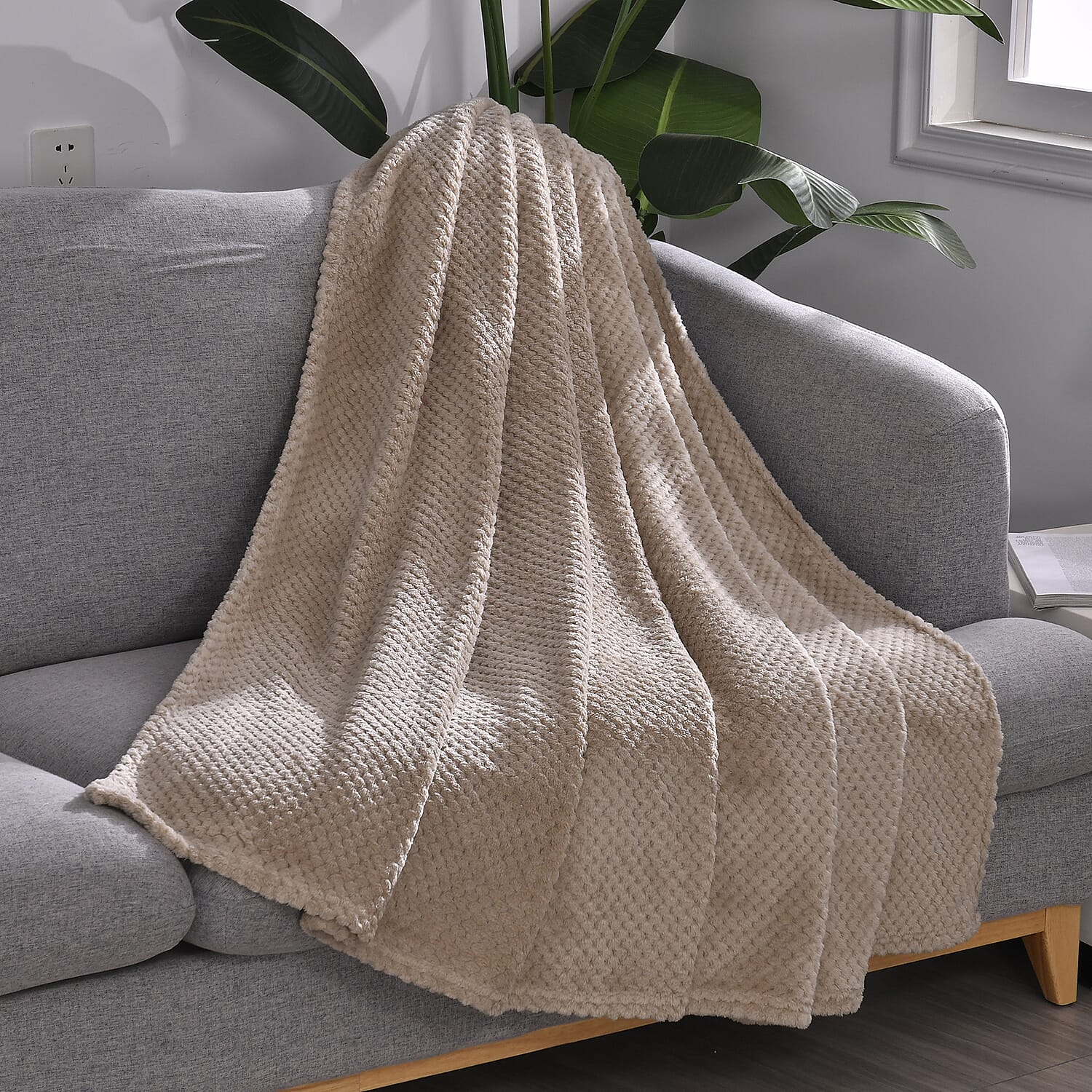 Jacquard Flannel Blanket - Khaki 7636626 0