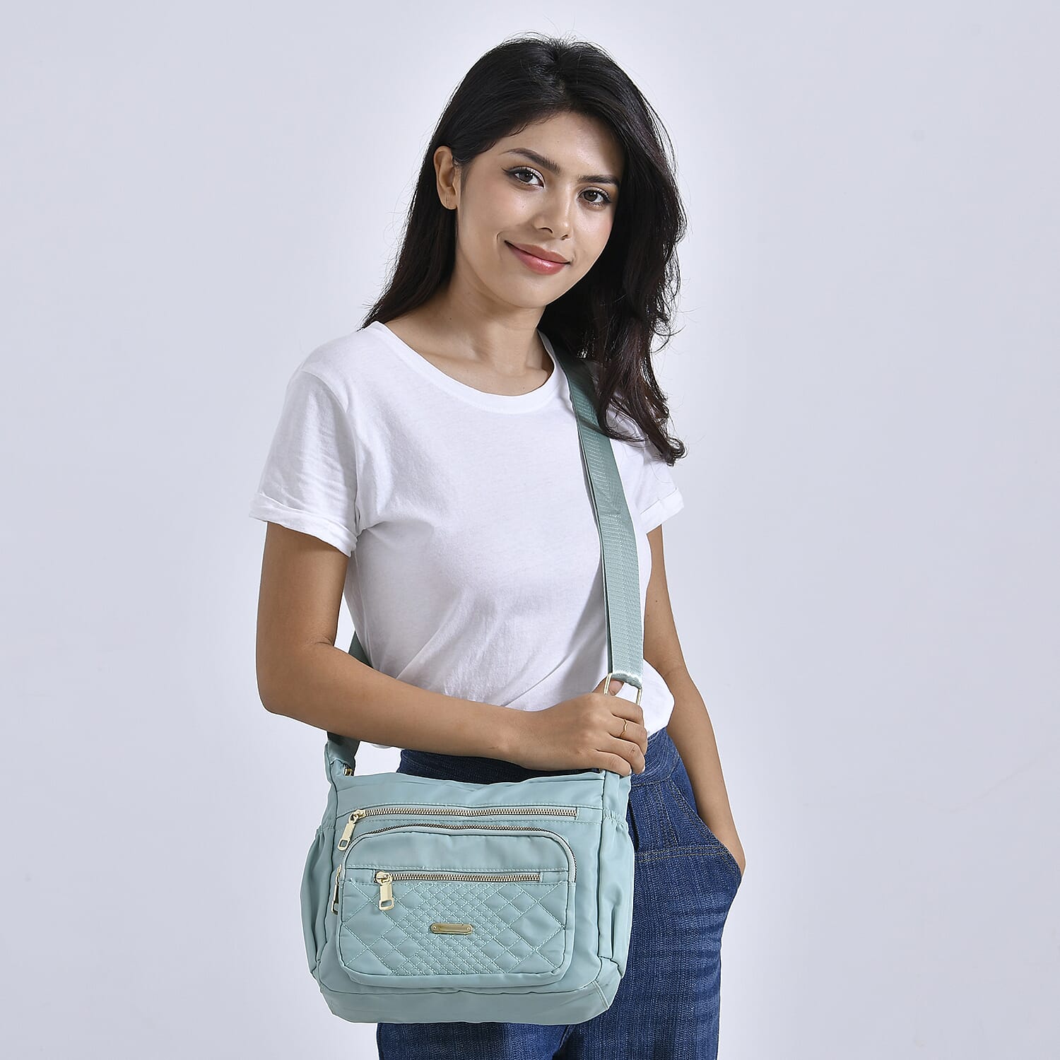 Designer Closeout -Quilted Crossbody Bag with Adjustable Strap- Green 7847560 9