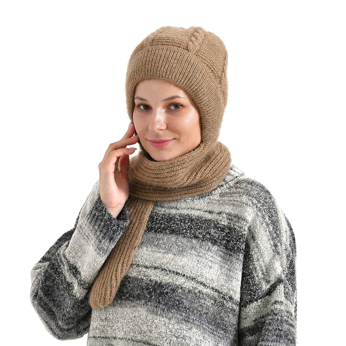Winters Must Buy - Solid Beanie Cozy Cap and Scarf Set - Brown V32581361 0