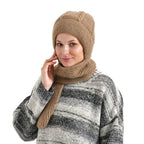 Winters Must Buy - Solid Beanie Cozy Cap and Scarf Set - Brown