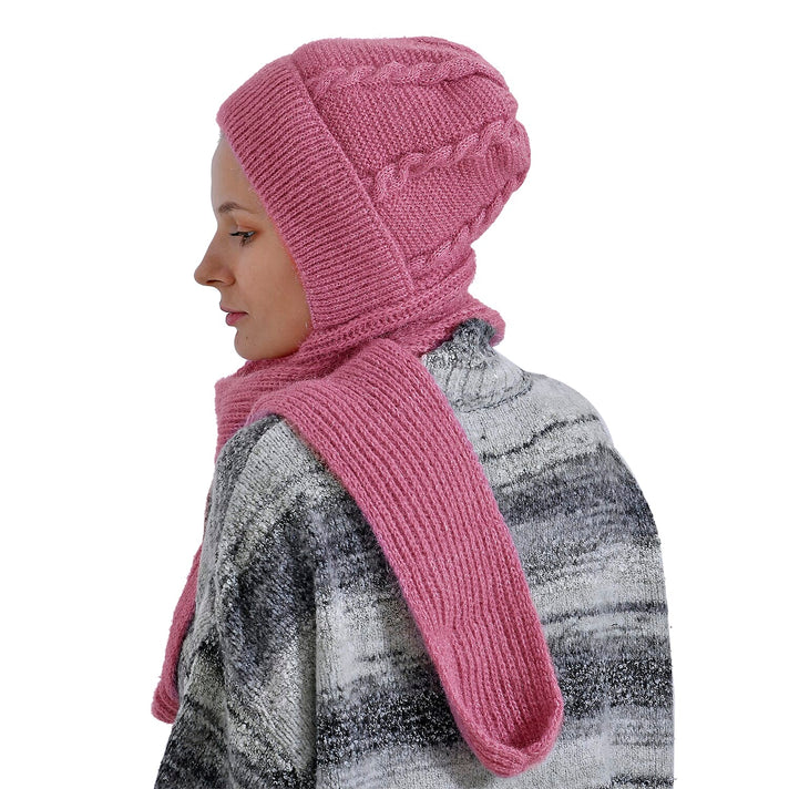Winters Must Buy - Solid Beanie Cozy Cap and Scarf Set - Pink 7848120 2