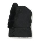 3-in-1 Cosy Warm Plush Faux Fur Sherpa Lined Winter Hat Scarf - Black