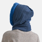 3-in-1 Cosy Warm Plush Faux Fur Sherpa Lined Winter Hat Scarf  - Navy