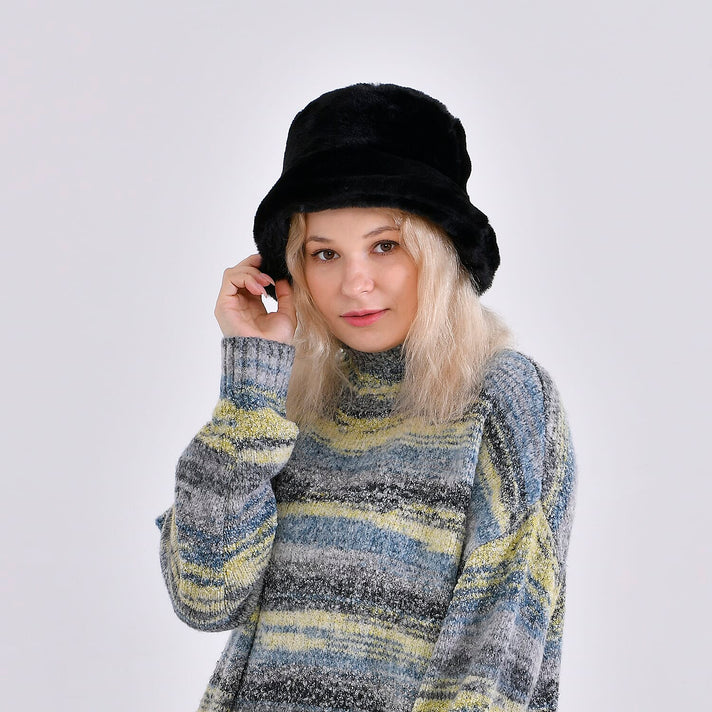 Lightweight and Cozy Faux Fur Bucket Hat (58cm) - Black 7846715 2