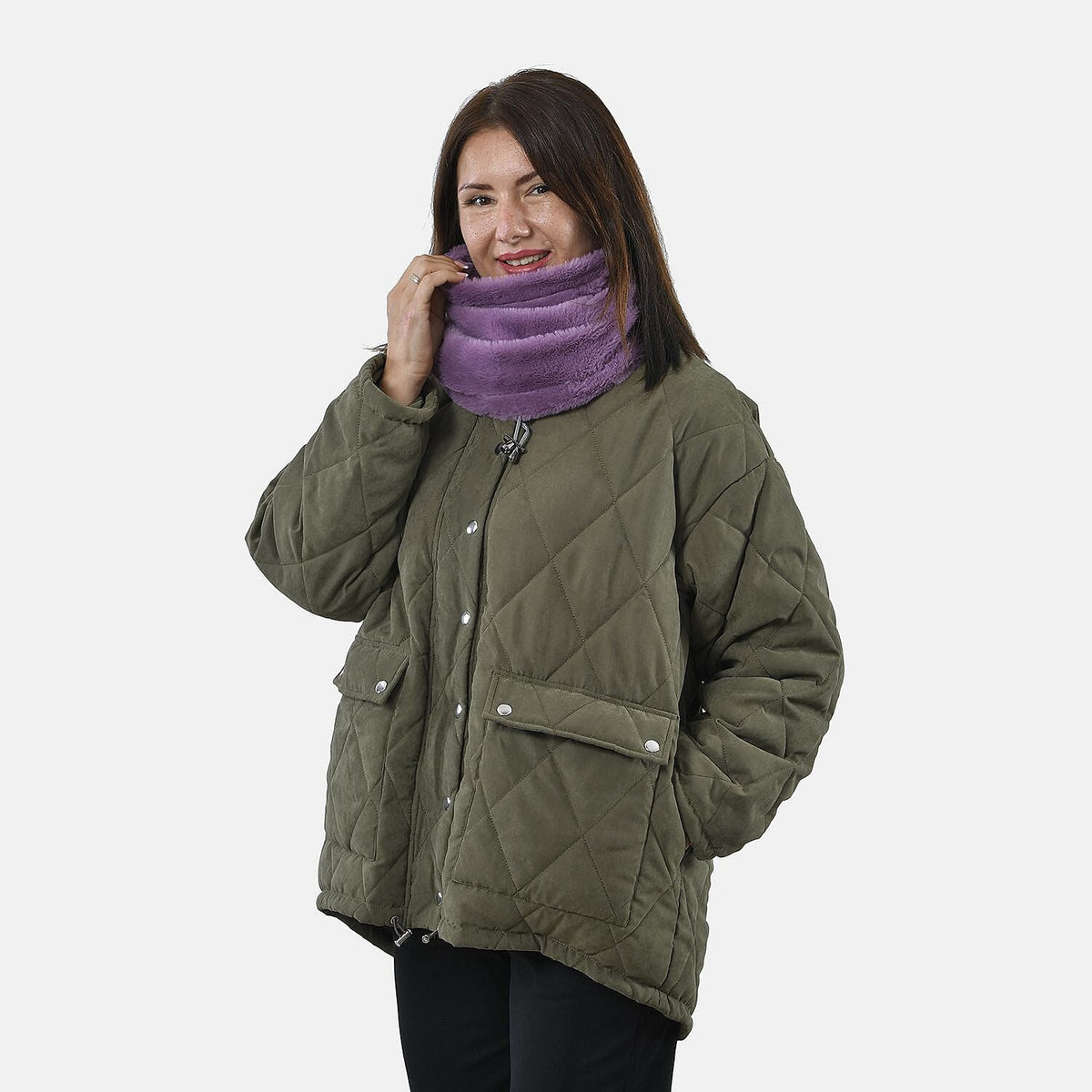 Faux Fur Snood with Drawstring (Size 35x28 Cm) - Purple 8833985 2