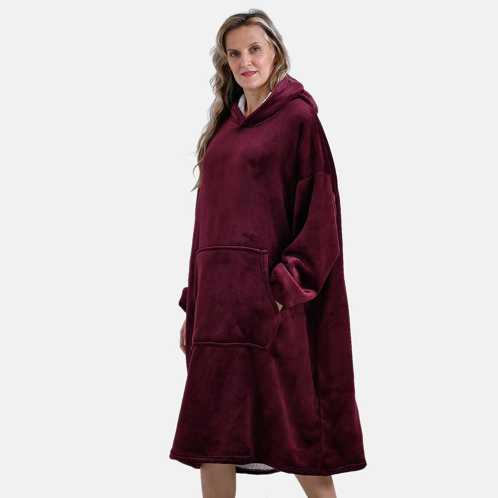Mega Winter Closeout - Super Soft Fleeced Hoodie Blanket (One Size) - Red