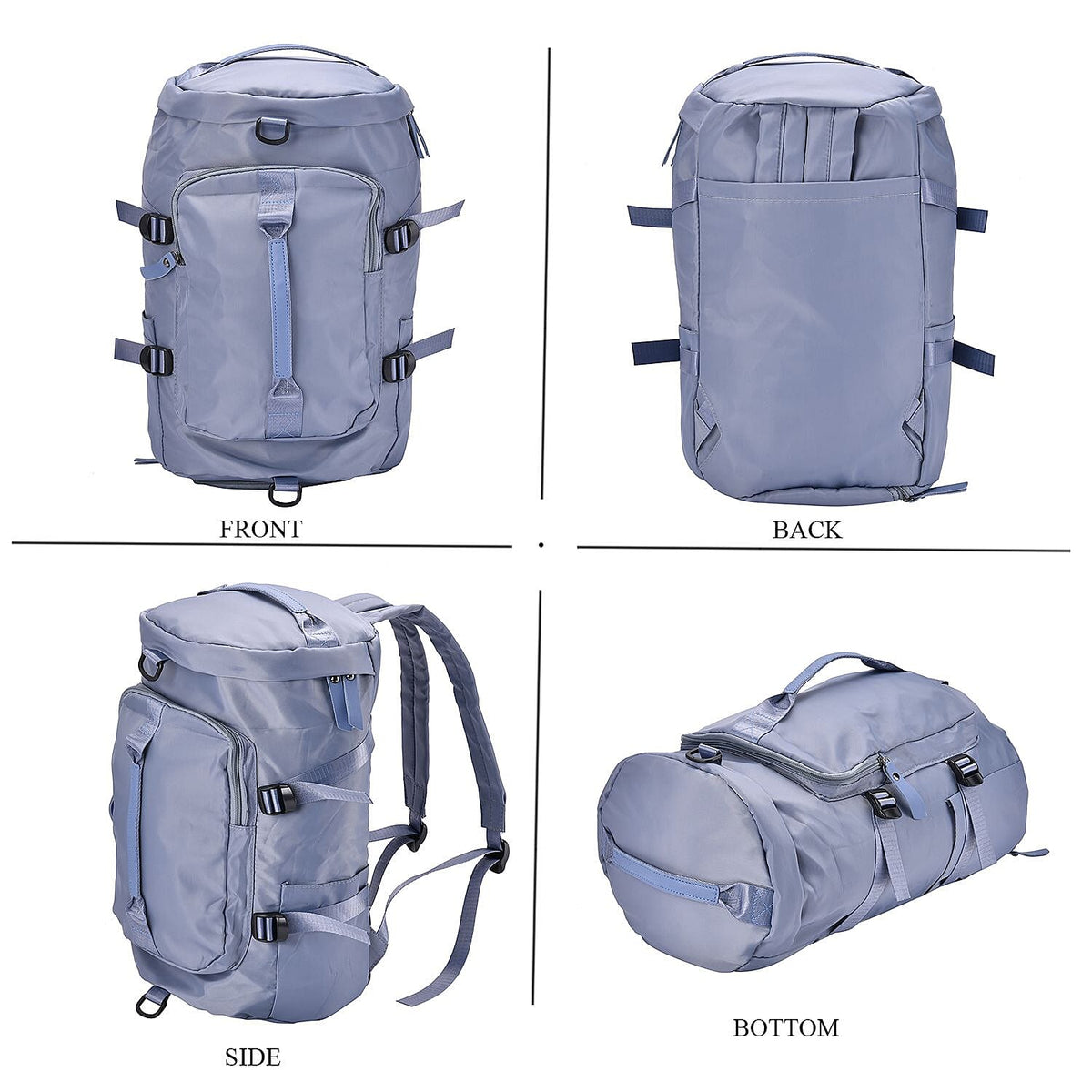 Multi-Function Travel Bag with Backpack Straps &amp; 4 Exterior Zipped Pockets - Blue 7509053 3