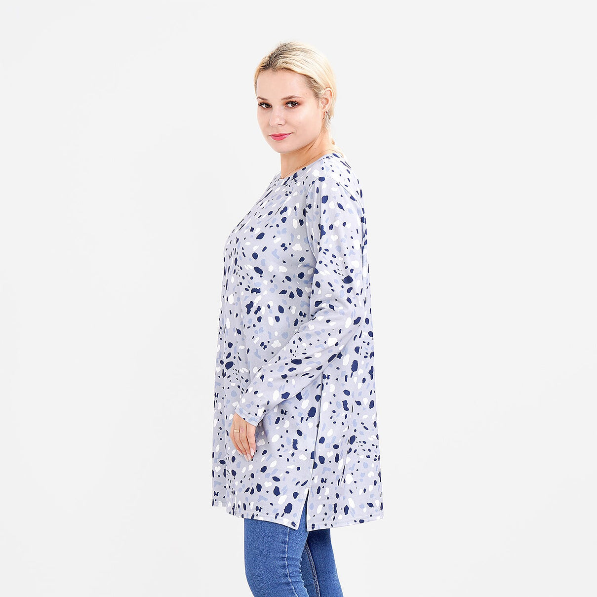 LA MAREY Spot Pattern Jersey Top (One Size Upto UK 20) - Grey 7664198 3