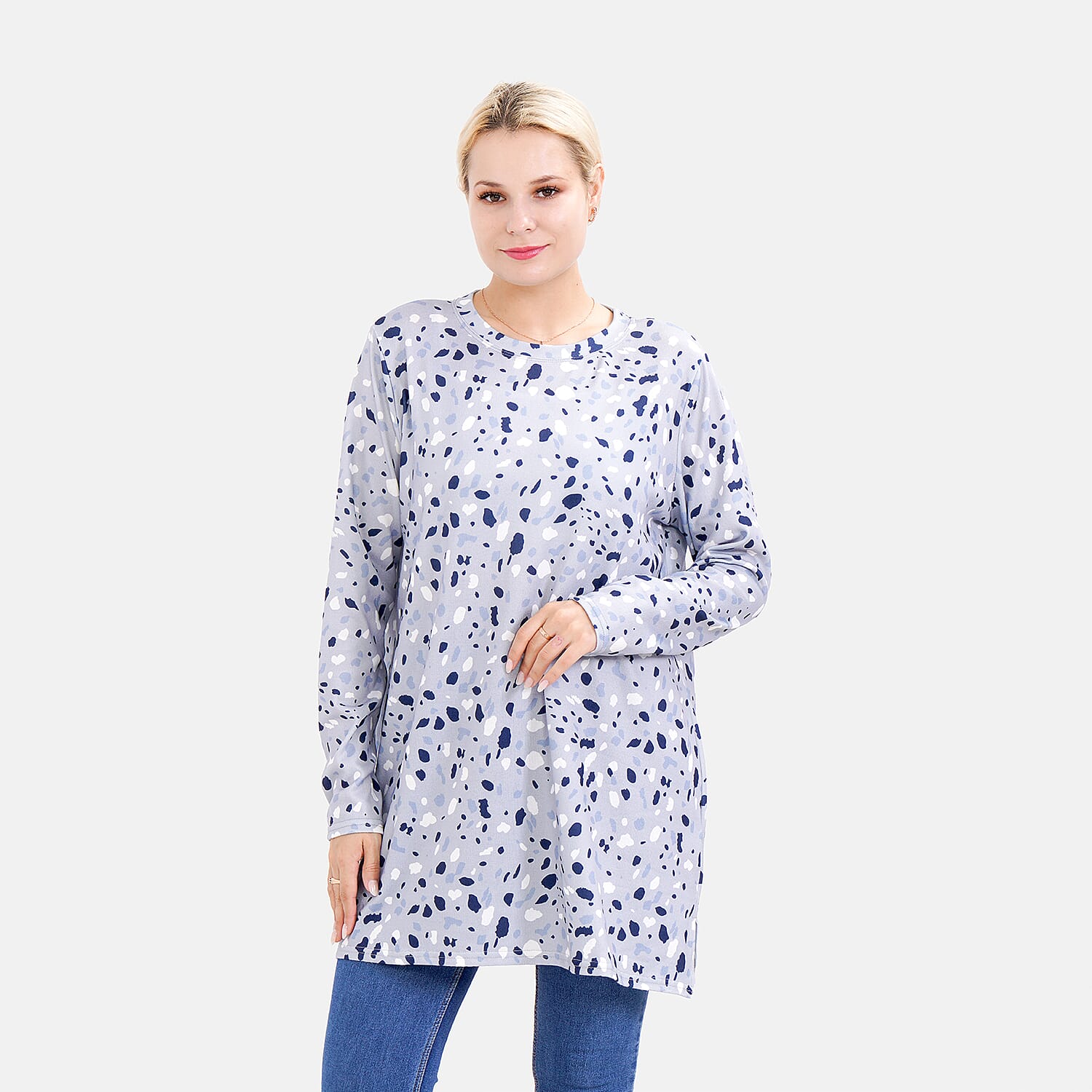 LA MAREY Spot Pattern Jersey Top (One Size Upto UK 20) - Grey 7664198 4