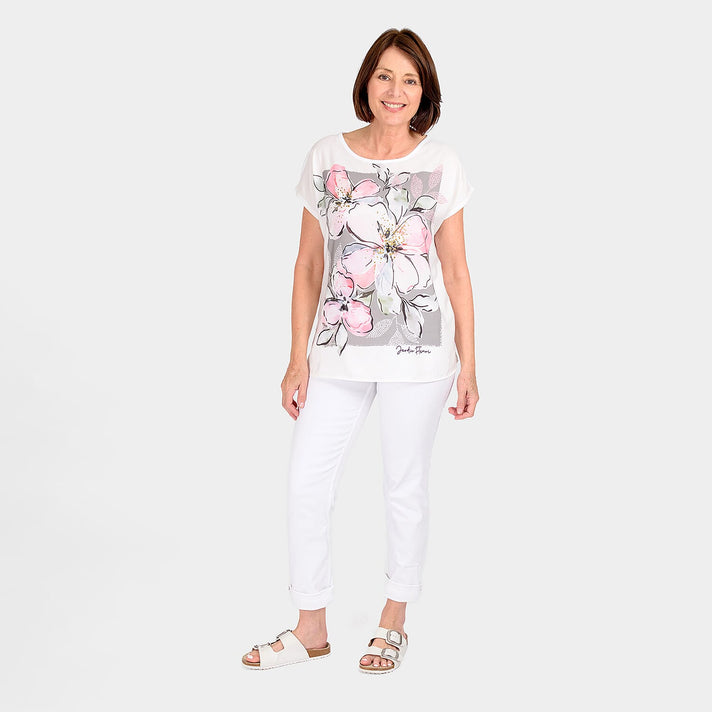 Closeout Deal Floral Printed T-Shirt (Size 14) - White - Grey 7806572 1