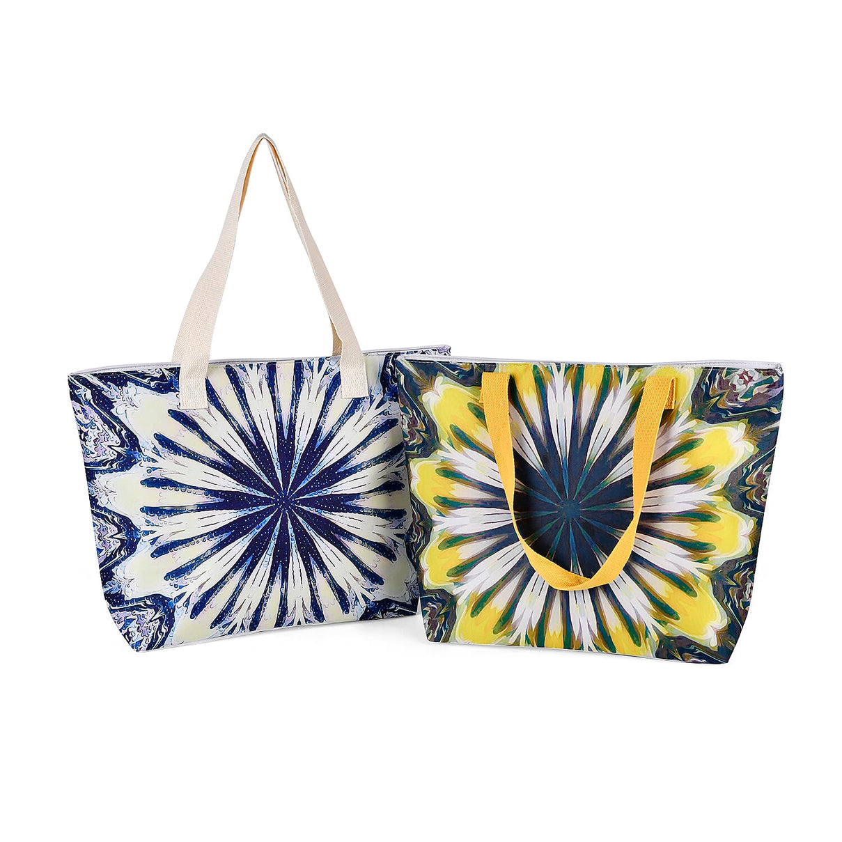 Set of 2 Tie Dye Pattern Tote Bag with Handle Drop - Blue &amp; Yellow 7689706 0