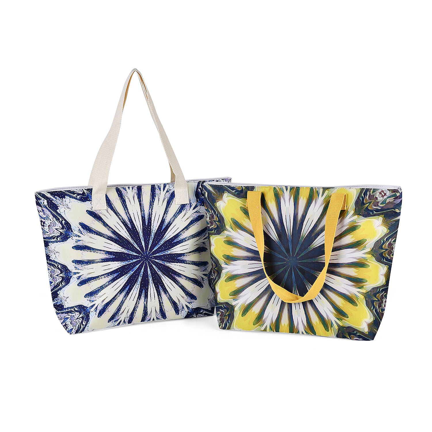 Set of 2 Tie Dye Pattern Tote Bag with Handle Drop - Blue &amp; Yellow 7689706 0