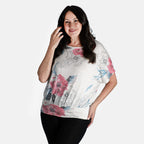 Closeout Deal Batwing Printed Top (Size 10) - Cerise