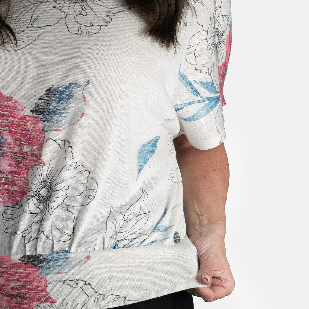Closeout Deal Batwing Printed Top (Size 10) - Cerise