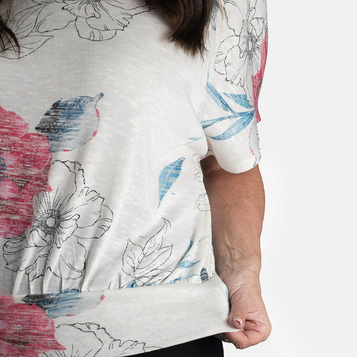 Closeout Deal Batwing Printed Top (Size 10) - Cerise V32612538 1