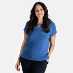 STYLED BY Notch Neck Top (Size M) - Cobalt