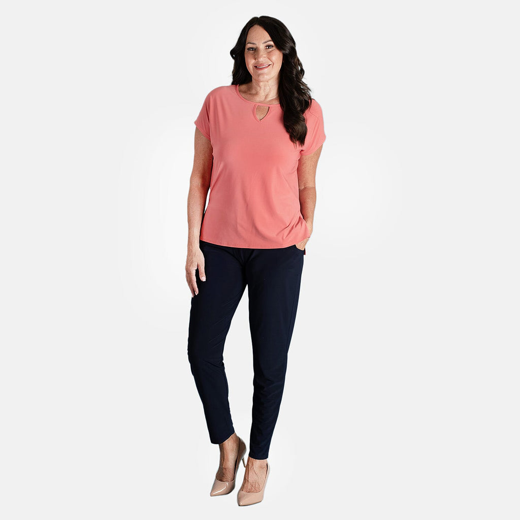 STYLED BY Notch Neck Top (Size M) - Coral