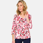 Emreco 3-4 Sleeve V Neck Floral Print Top (Size 10) - Pink - Multi