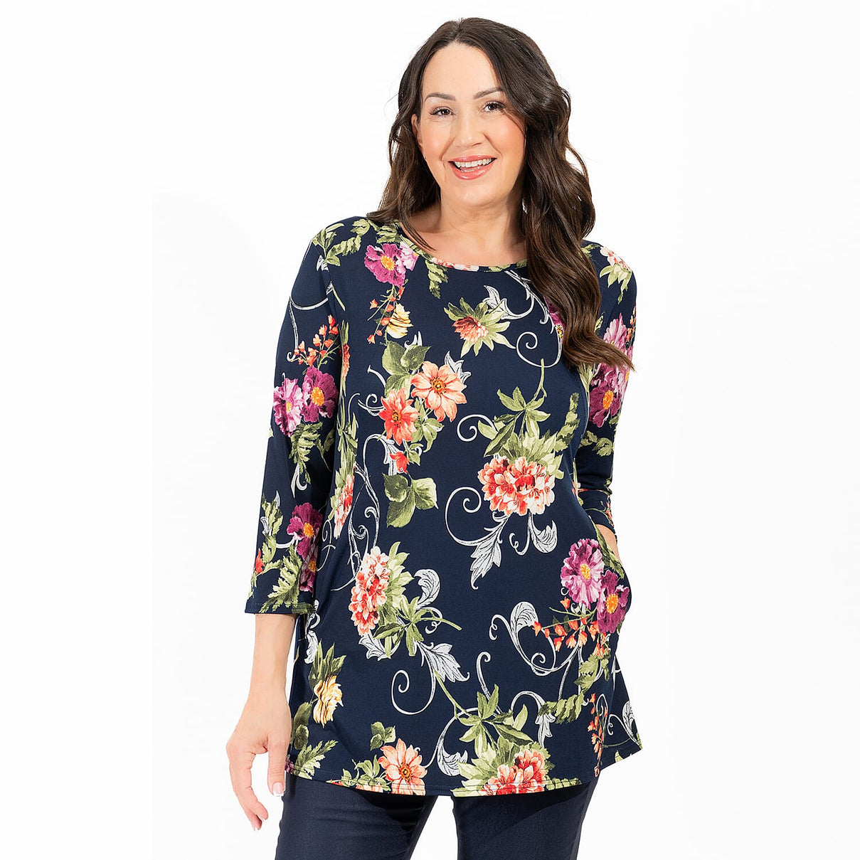 Polyester Tunic (Size 1x1 cm) - Navy Floral 7730273 0
