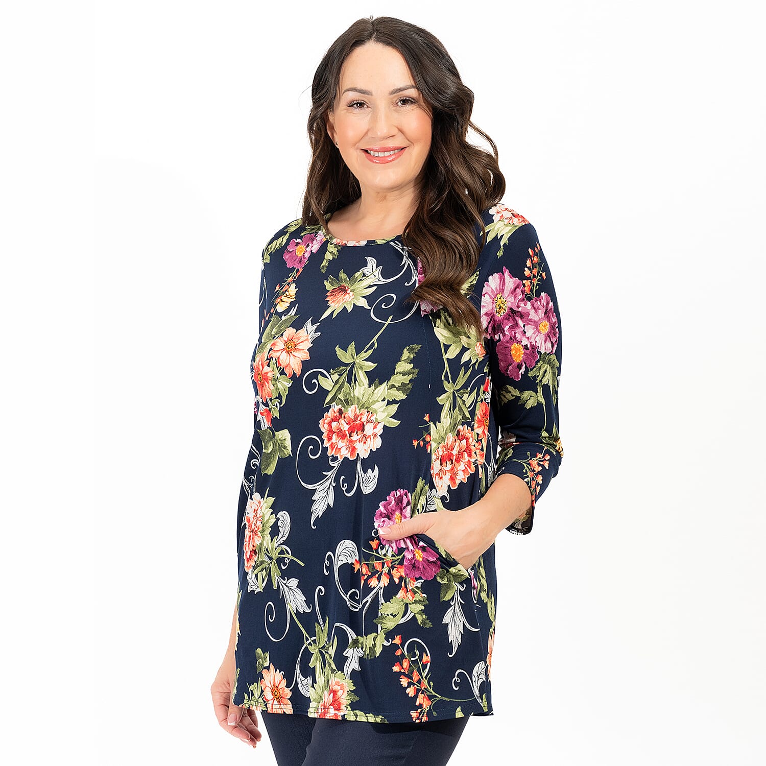 Polyester Tunic (Size 1x1 cm) - Navy Floral 7730273 1