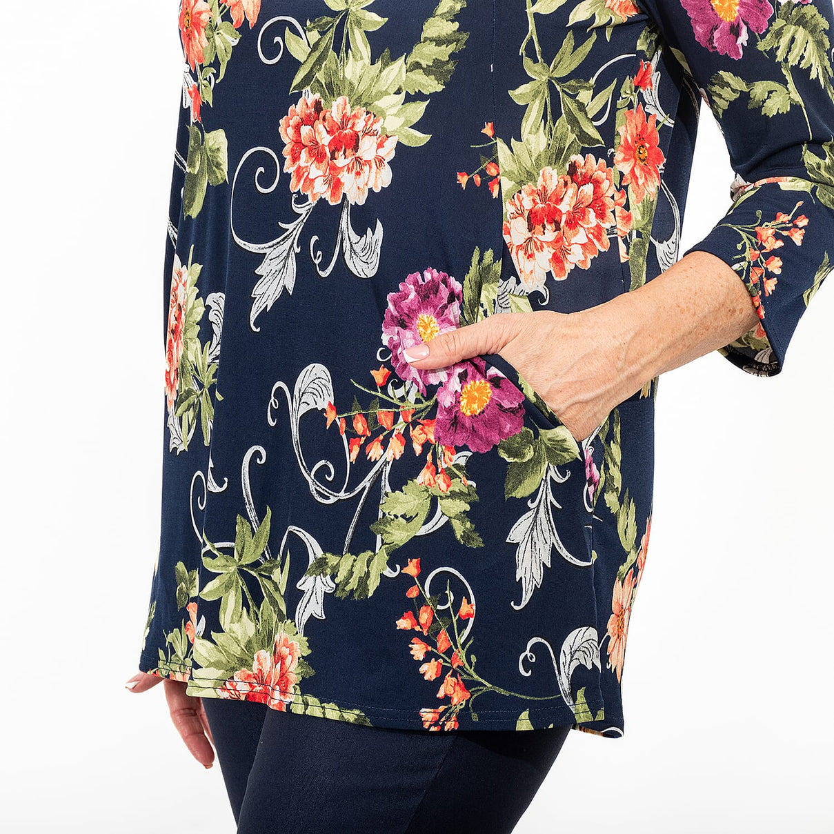 Polyester Tunic (Size 1x1 cm) - Navy Floral 7730273 2