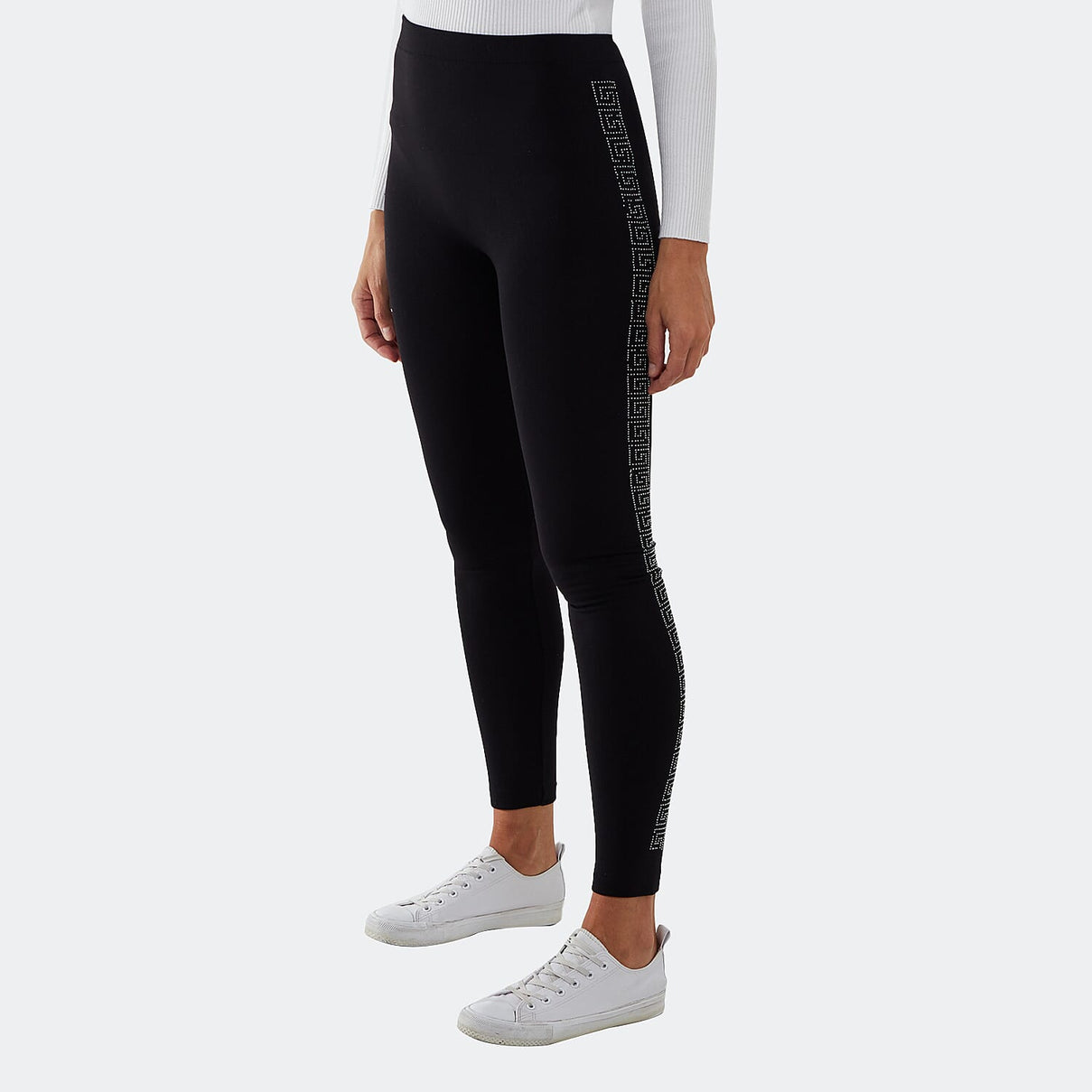 Nova of London - Fleece Lined Leggings With Side Geometric Diamante Pattern (Size S) - Black V32516145 0