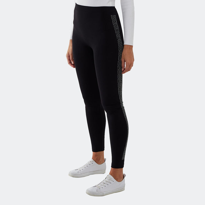 Nova of London - Fleece Lined Leggings With Side Geometric Diamante Pattern (Size S) - Black 7708736 1