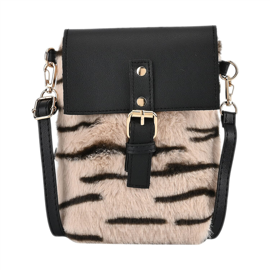 Stylish Zebra Stripe Pattern Leatherette Crossbody Bag - Beige - Black
