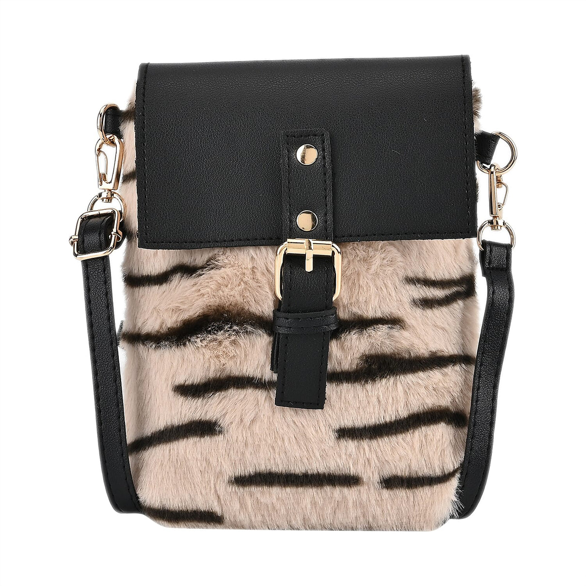 Stylish Zebra Stripe Pattern Leatherette Crossbody Bag - Beige - Black 7618539 0
