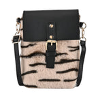 Stylish Zebra Stripe Pattern Leatherette Crossbody Bag - Beige - Black