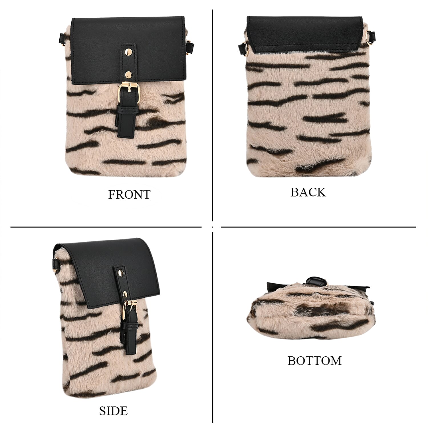 Stylish Zebra Stripe Pattern Leatherette Crossbody Bag - Beige - Black 7618539 1
