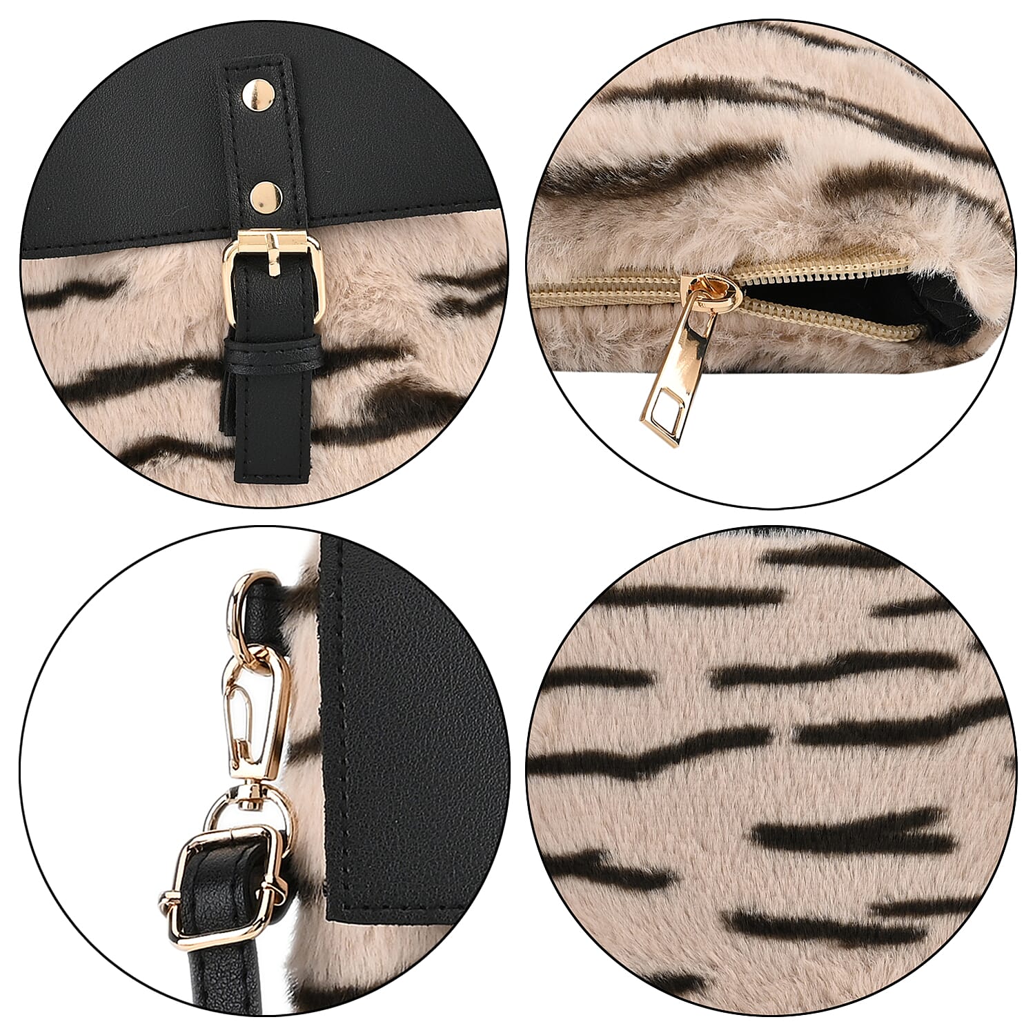 Stylish Zebra Stripe Pattern Leatherette Crossbody Bag - Beige - Black 7618539 3