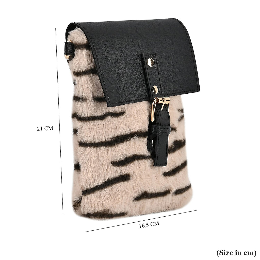 Stylish Zebra Stripe Pattern Leatherette Crossbody Bag - Beige - Black