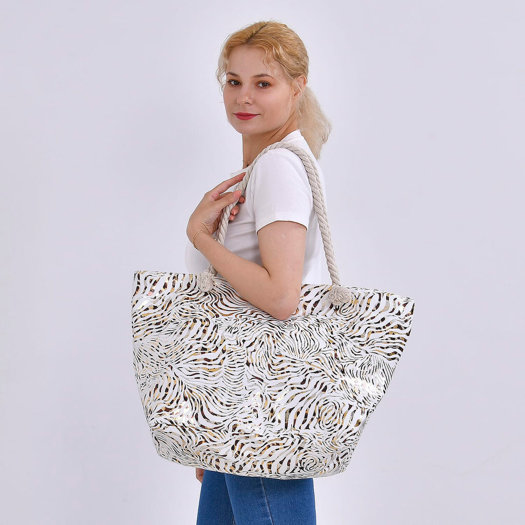 Zebra pattern large size tote bag with rope handle (Size 38x20x38 cm) - White & Black