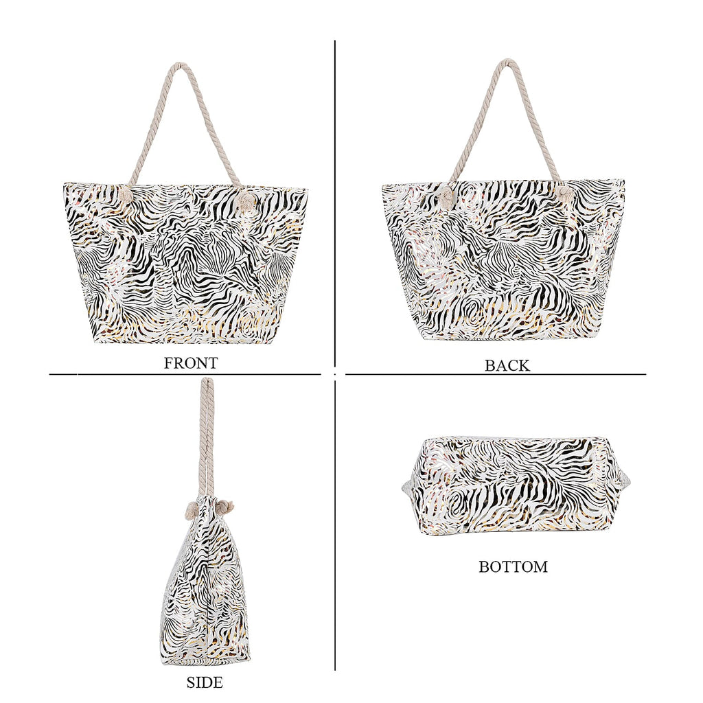 Zebra pattern large size tote bag with rope handle (Size 38x20x38 cm) - White & Black