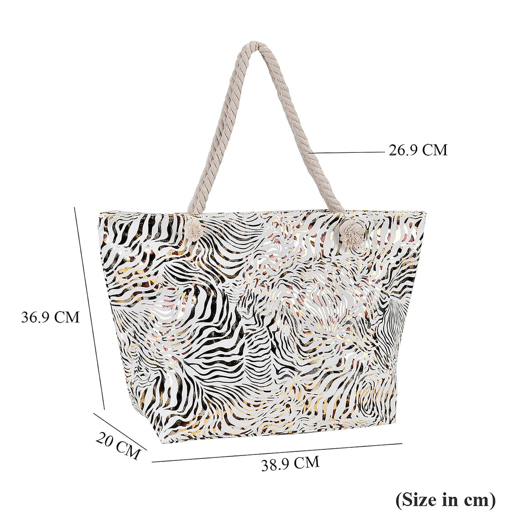 Zebra pattern large size tote bag with rope handle (Size 38x20x38 cm) - White & Black