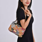 Sequin floral embroidery crossbody bag - Orange