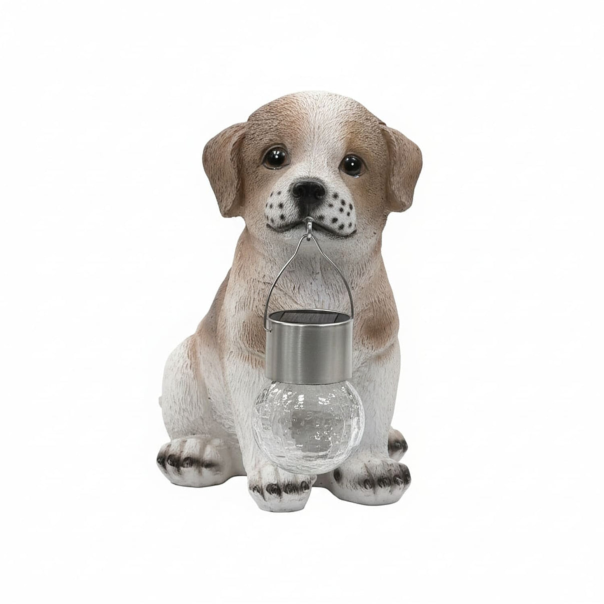 Polystone Dog Garden Ornament with Solar Ball in Mouth - White 8135133 0